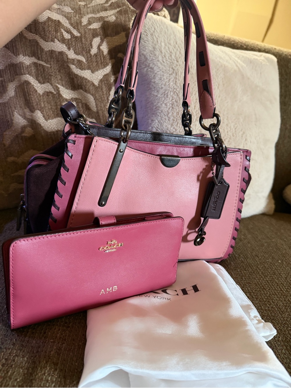 Coach Pink Leather Satchel with Matching Zip Wallet